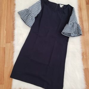 J. Crew Gingham Printed Bell Sleeve Dress